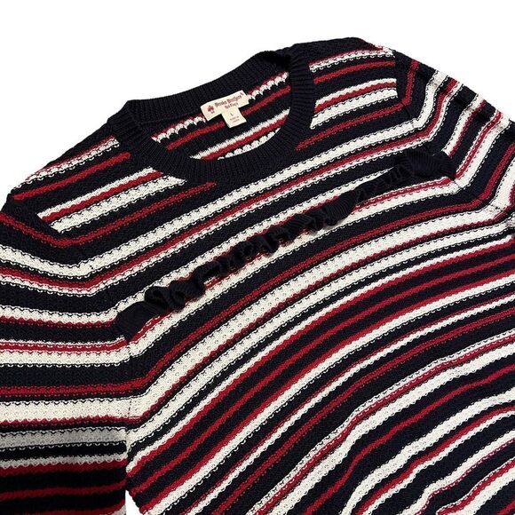 Brooks Brothers Red Fleece Sweater Women’s L Red White Black Striped Knit Ruffle - Picture 3 of 11